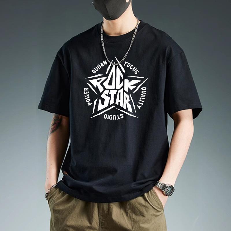 American Fashion Brand Oversize Pure Cotton Short Sleeved T-shirt for Men Summer Loose Casual Heavyweight Handsome Half Sleeved Trend