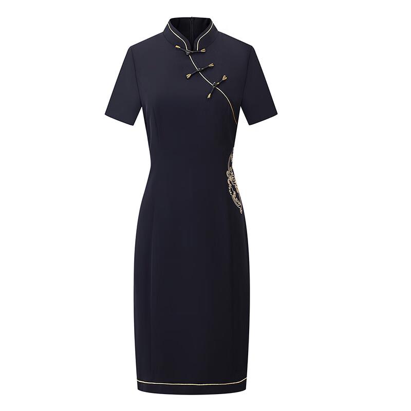 Elegant Black Qipao Style Professional Dress