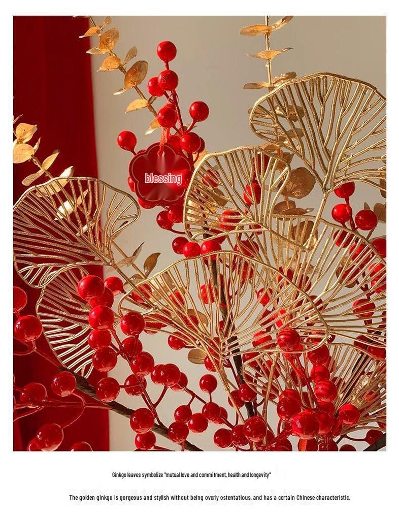 Winterberry Red Berries Artificial Flower Arrangement - New Year Housewarming Decoration for Living Room Ornaments