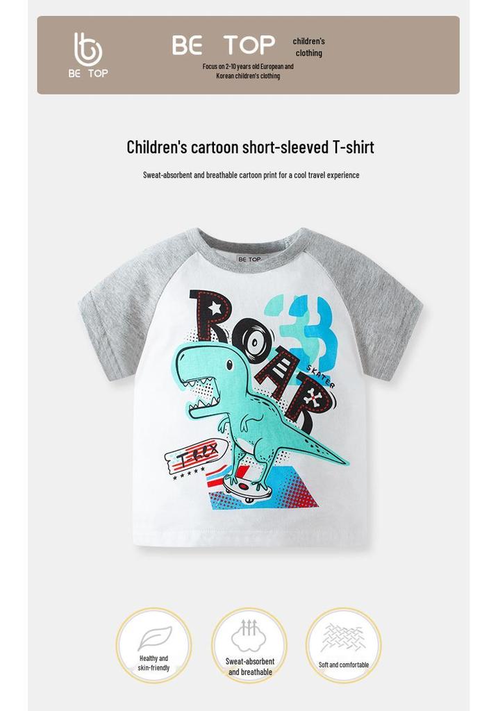 Children's Summer Cartoon Cotton Knitwear - Boys' Short Sleeve Round Neck
