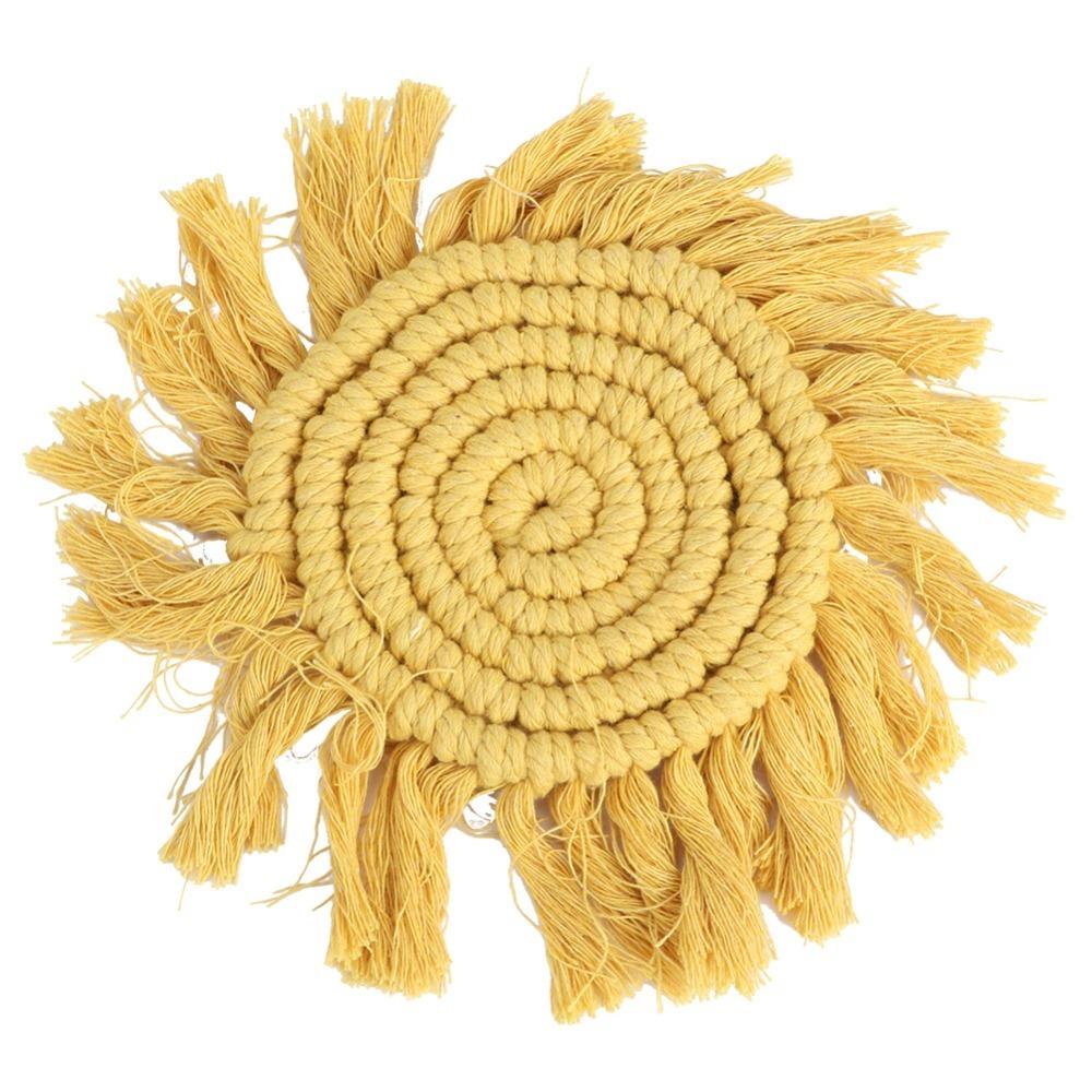 Handmade Round Placemat Woven Tassel Coaster Solid-color Cotton Tassel Mat Party Decor