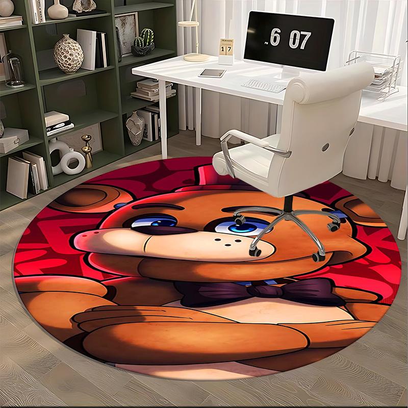 Freddy Fazbear,Five Nights at Freddy's Stuhlmatte Runder Teppich Büroteppich, Maschinenwaschbar, Rutschfest, Geeignet für Wohnzimmer, Schlafzimmer