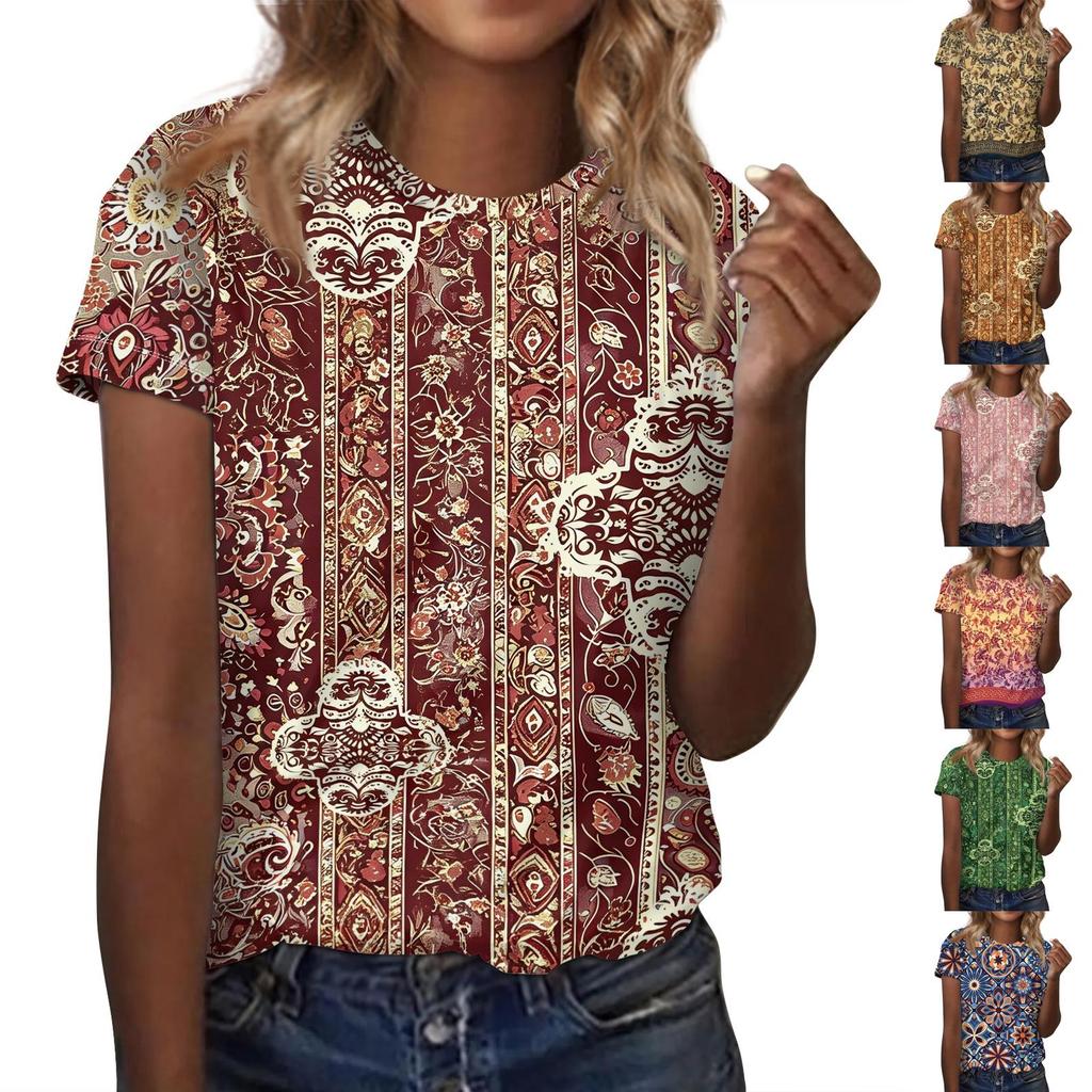 Top da Donna Casual a Manica Corta con Vestibilità Larga, Stampa Floreale, Leggero e Comodo, Adatto per l'Uso Quotidiano e le Attività all'Aperto