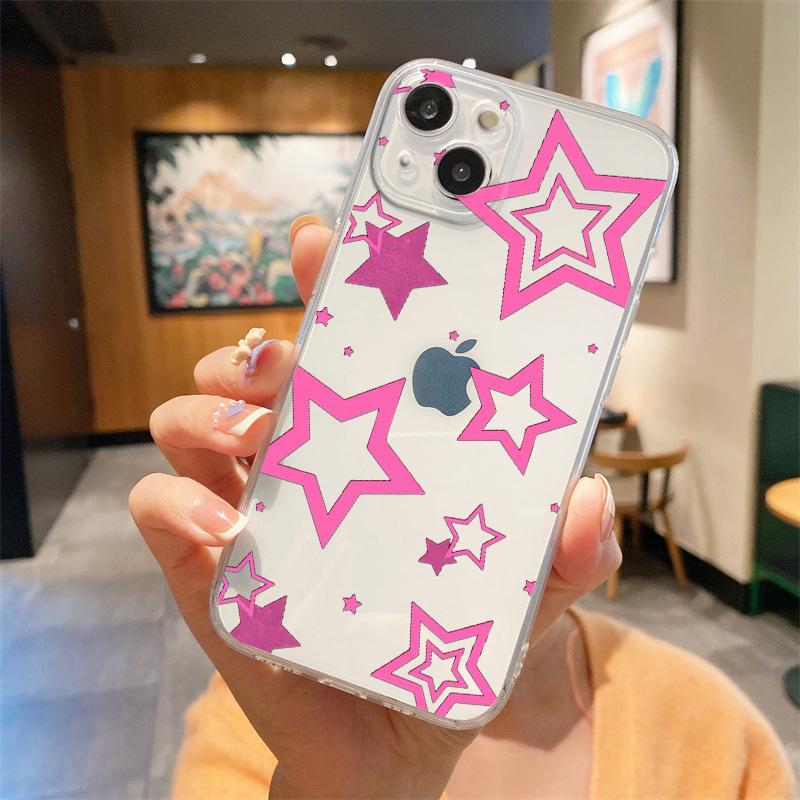For iPhone 15 16 14 13 12 mini 11 Pro Max XS X XR SE 7 8 Plus Silicone Clear Cover Style Stars Pattern Luxury Phone Case