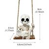 Swing Skeleton Holding Ghost Cat Garden Statue Outdoor Halloween Decor, 3.14 Inch Cute Skull Figurine Resin Sculpture