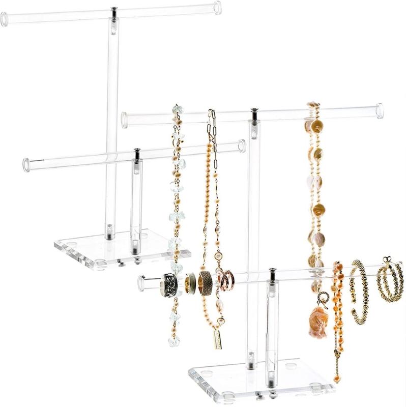 Acrylic Hairband Display Stand 2-Tier T-bar Hair Hoop Headband Hanging-Jewelry Organizer for Necklaces Bracelet Earring
