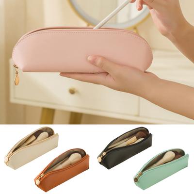 Reise-Make-up-Pinselhalter, einfarbig, Bleistift, Schreibwaren, Beutel, Reißverschluss, Kunstleder, Kosmetikpinsel, Aufbewahrungstasche, tragbarer Make-up-Organizer