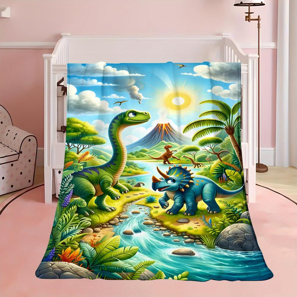 Prehistoric dinosaur-themed Flannel printed blanket suitable for all seasons suitable for living room office sofa and travel