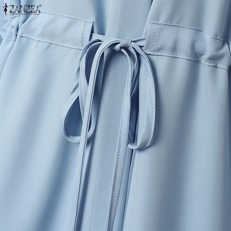 ZANZEA Women Casual V-Neck Solid Color 3/4 Sleeve Dress