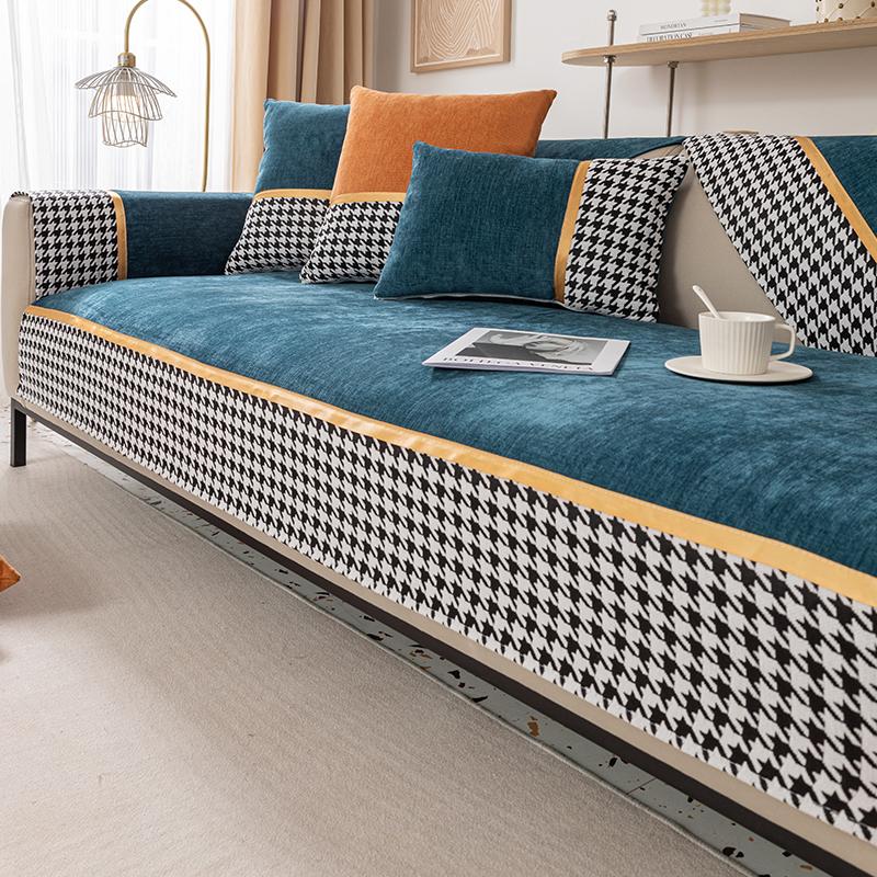 Chenille sofa cushion all-season universal thousand bird grid seat cushion, simple and modern non slip cover, all inclusive and