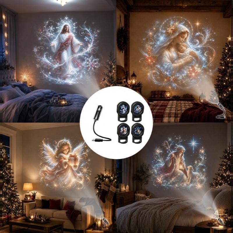 Creative Christmas Pattern Theme Usb Projection Light 360° Rotating Hd Projection Lamp For Bedroom Home Background Decor