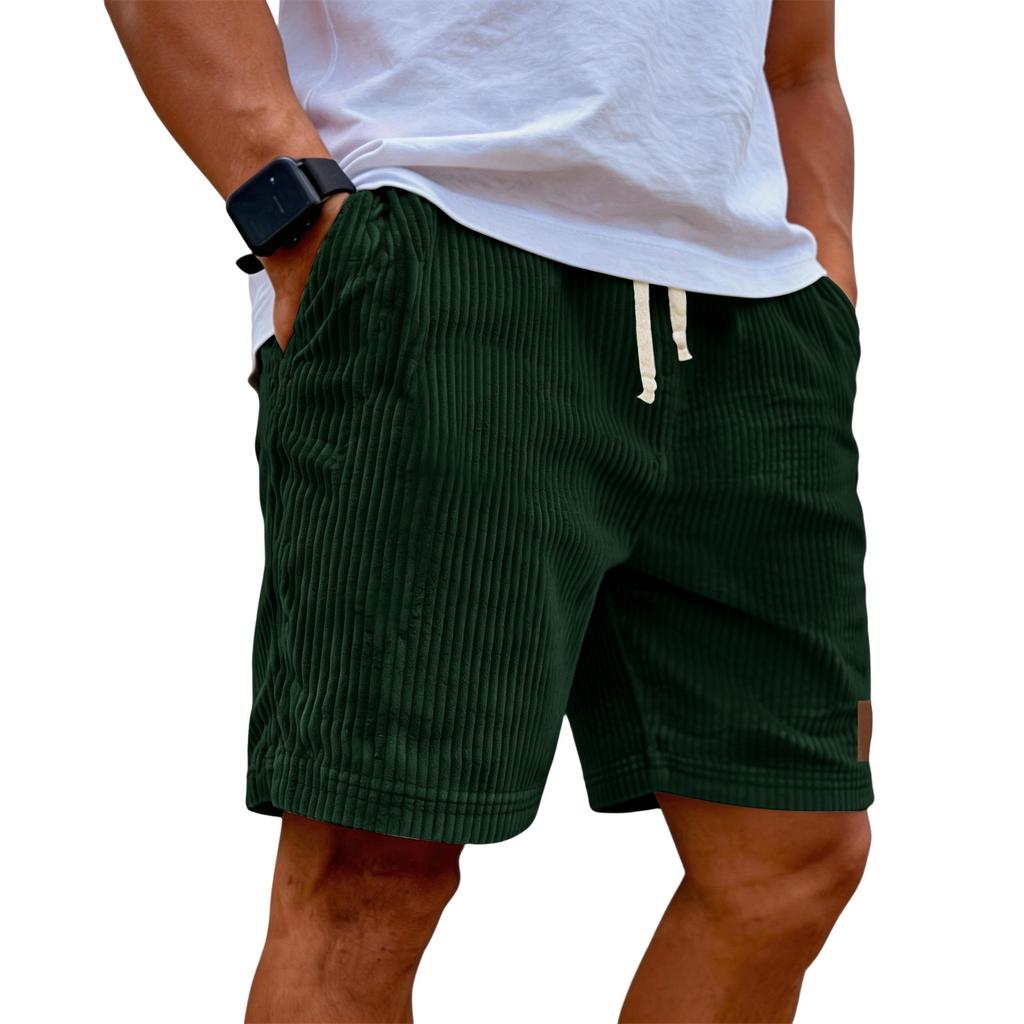 Men's Casual Shorts With Elastic Waist Drawstring And Corduroy Fabric, Stylish Design