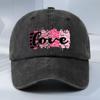 Love Heart Print Baseball Cap Polyester Distressed Casual Adjustable Outdoor Unisex Couple Cap