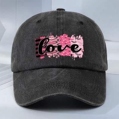 Love Heart Print Baseball Cap Polyester Distressed Casual Adjustable Outdoor Unisex Couple Cap
