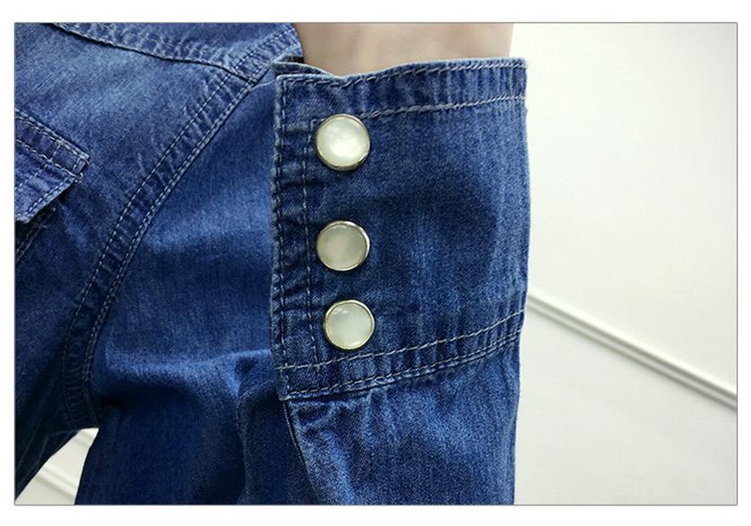 Women's Retro Slim Fit Denim Shirt with Pearl Buttons - Long Sleeve, Spring College Style