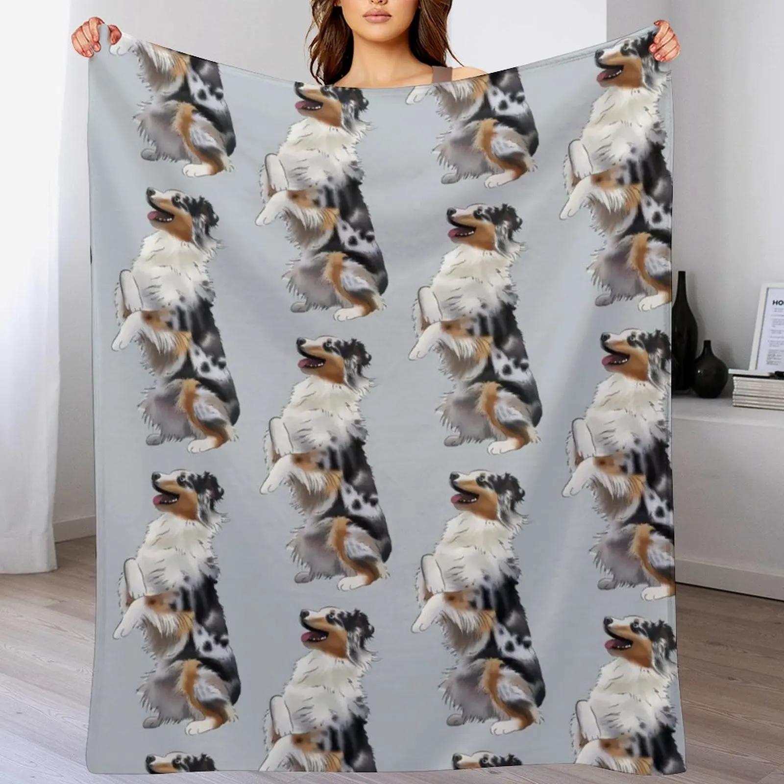 

Cute Australian Shepherd Blue Merle Begging Dog Aussie Drawing Throw Blanket Cozy Light Blanket for Travel Camping Picnic 102x76cm(40x30in)