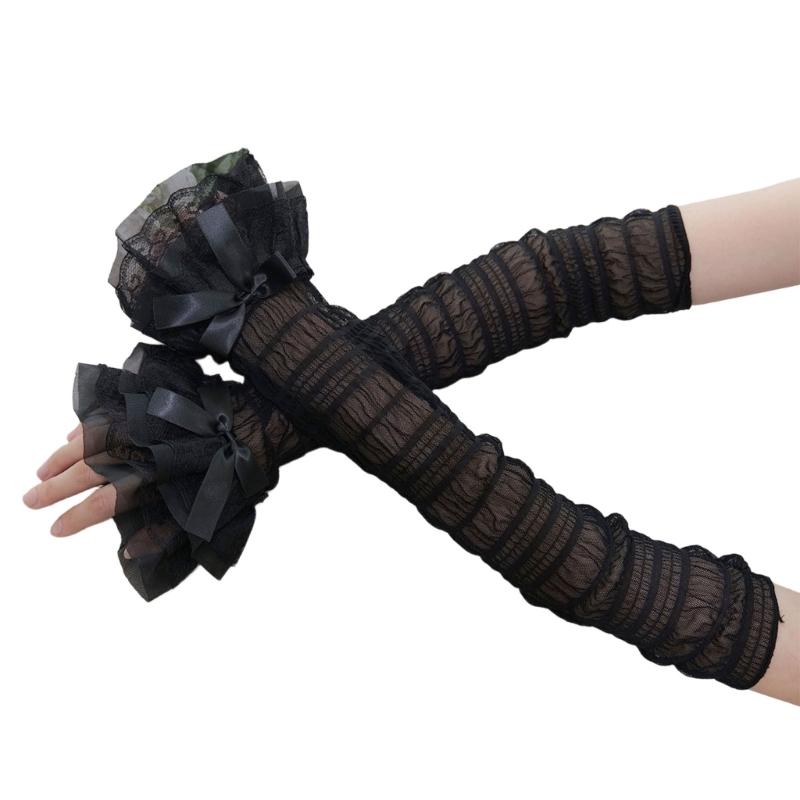 Elegant Bows Arm Sleeves Women Lace Fingerless Gloves Cosplay Costume Accessories for Women and Girls