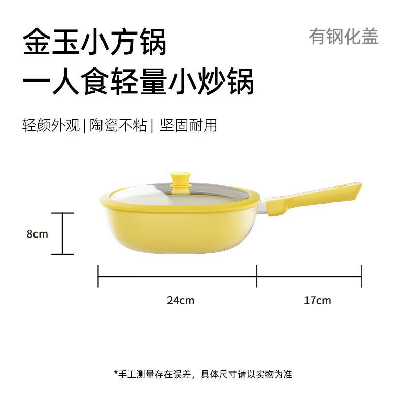 ZISIZ Small Square Ceramic Non-stick Frying Pan with Silicone Lid
