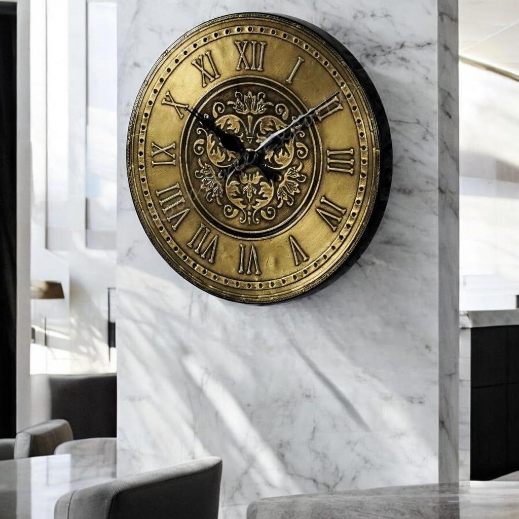 Vintage Clock Brass Handcrafted Wooden Wall Clock