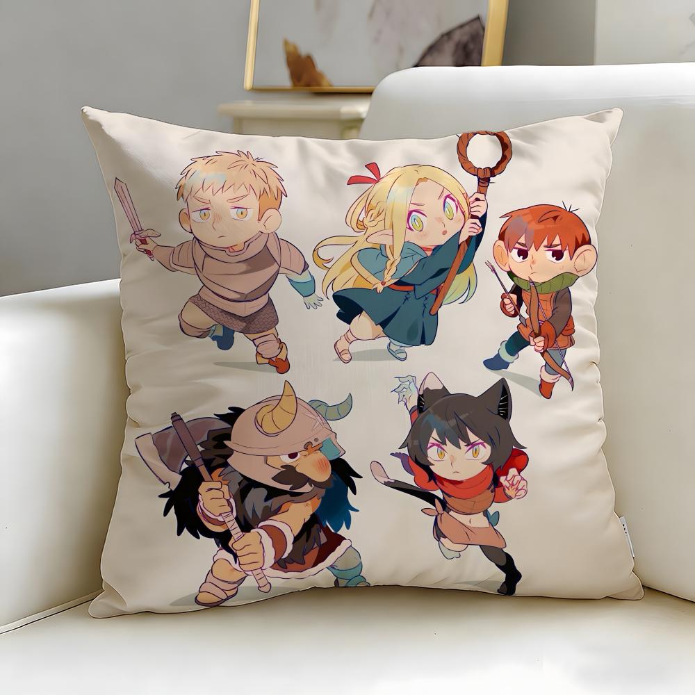 Popular Anime Delicious In Dungeon Cushion Cover Soft EasyWash Pillow Case Versatile for Couch Bed Travel and Office