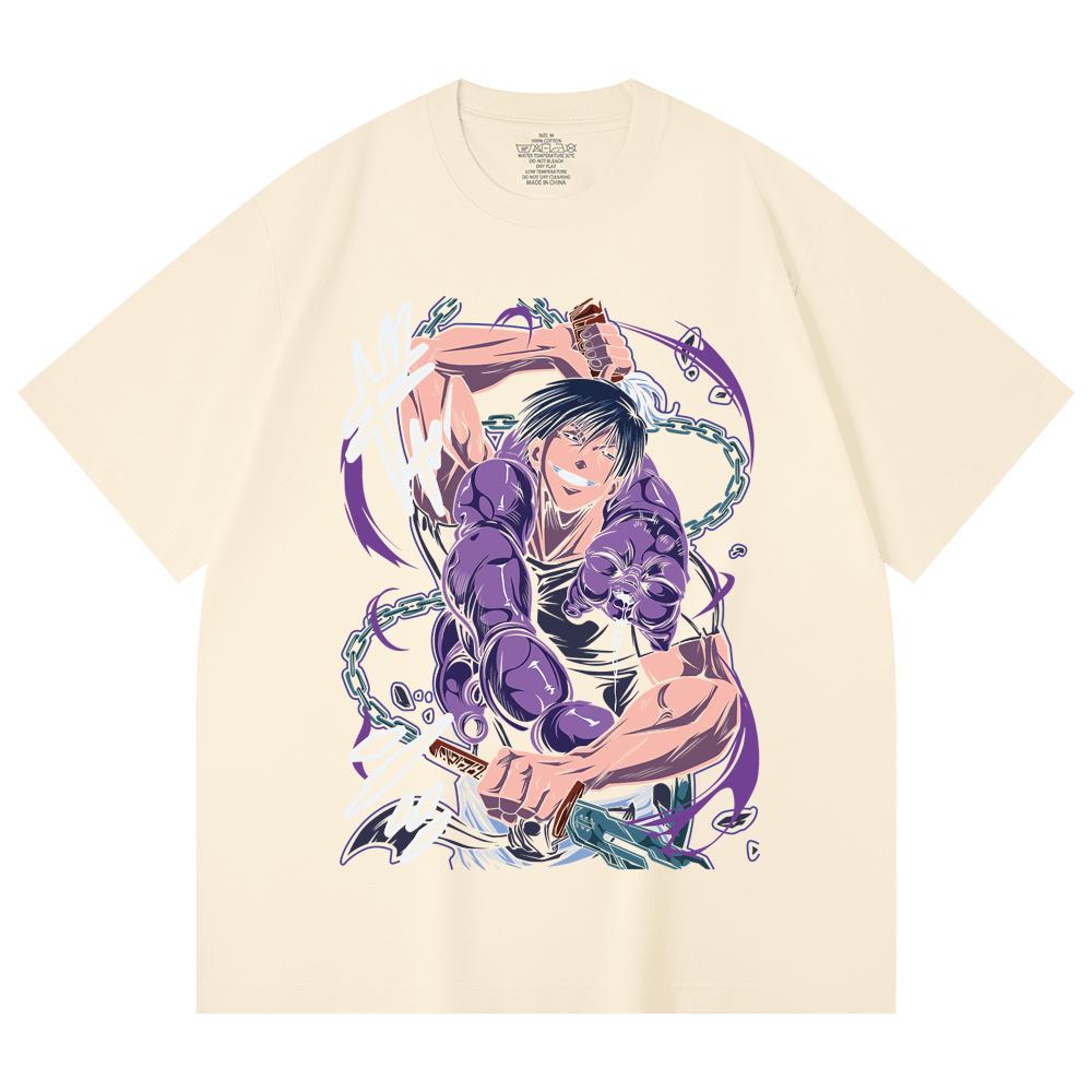 

230 г/м² 100% хлопок Jujutsu Kaisen V55 Принт Тодзи Унисекс Тяжелая хлопковая футболка XS абрикосовый