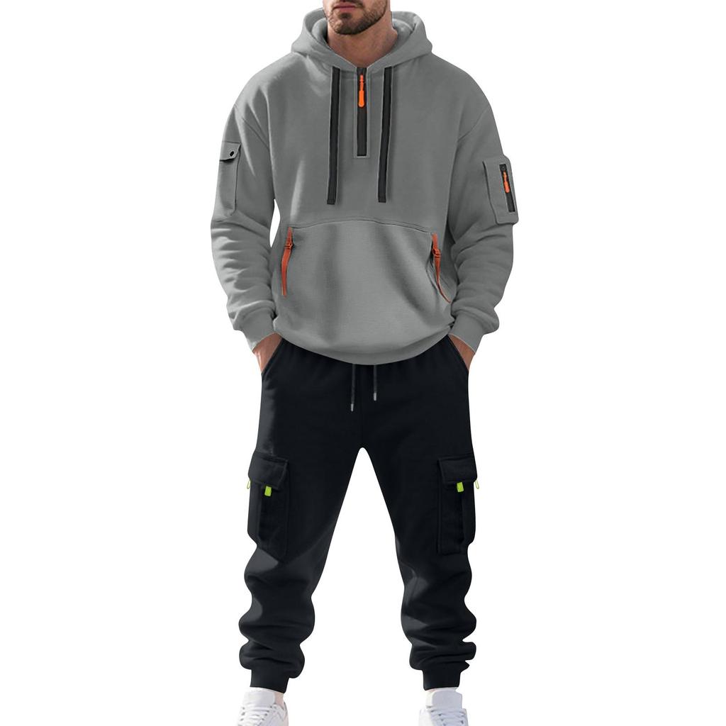 Costum Casual pentru Bărbați Culoare Solidă Hanorac Sport Larg cu Glugă cu Buzunare Salopetă cu Buzunare Multiple