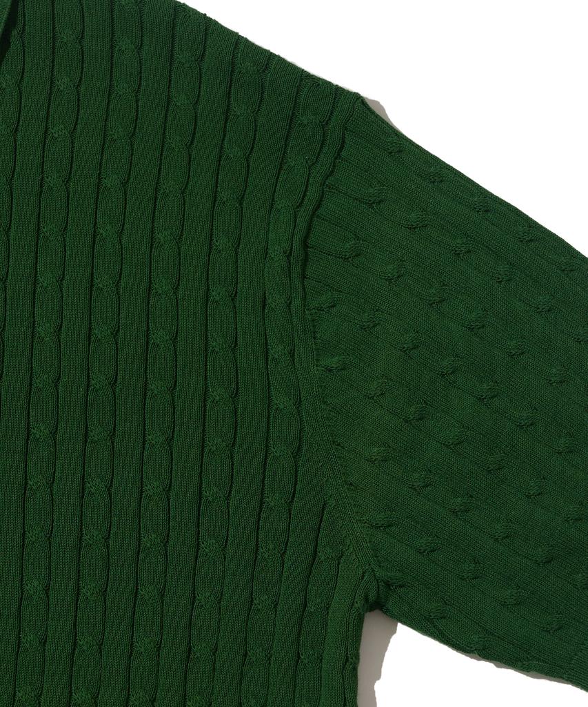 ANALOG MOOD Cable Half-Zip Collar Short-Sleeve Knit (Green)