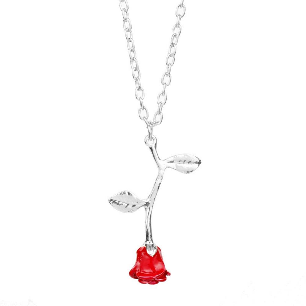 Rose Flower Necklace Custom Charm Necklace Ultimate Rose Flower Beauty and Beast Boho Jewelry Women's Valentine's Day Gift