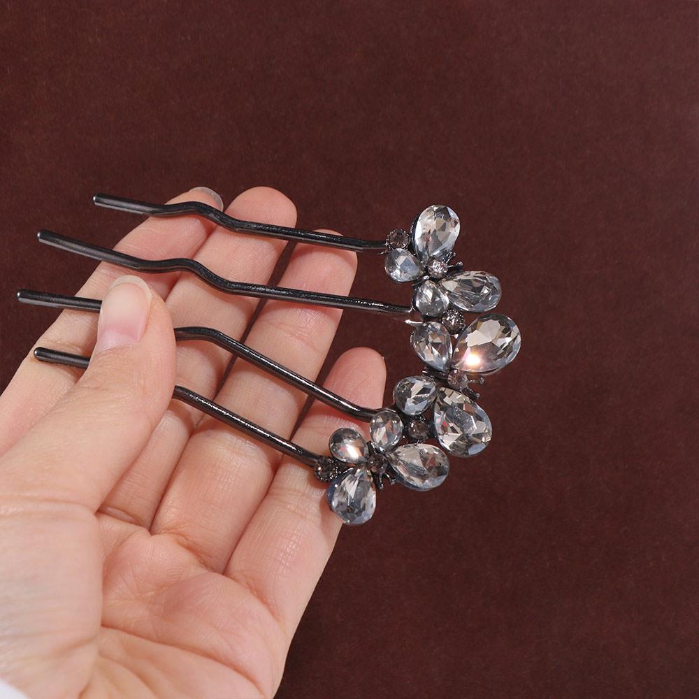 Geometric Toothed Insert Comb Rhinestone U-shaped Hair Clip Fashion Butterfly Hairpin  Party