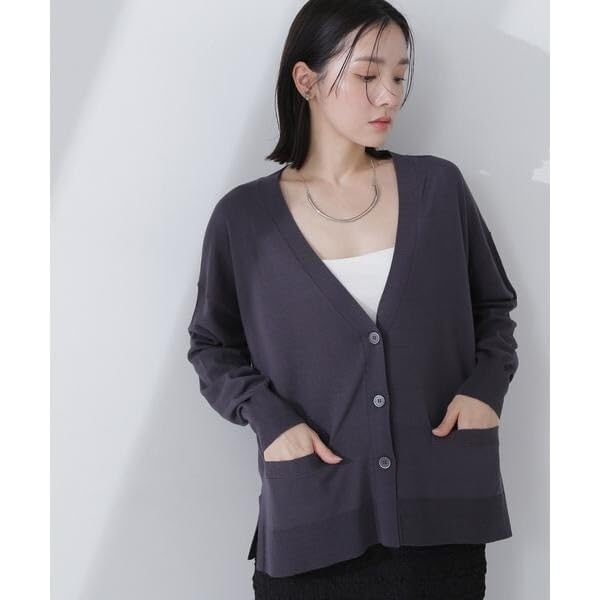 Natural Beauty Basic Basic Knit Airy Women's V-Neck Cardigan, Blue, 017-5175311