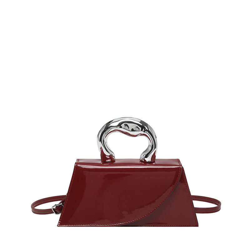Multi Color Patent Leather Mini Top Handle Bag For Women Retro Crossbody Bag With Wavy Metal Handle For Daily Party Wedding