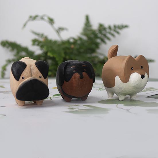 Kleine Holz-Hundefigur, Handgeschnitzte Welpenfigur, Rustikale Sammler-Tierstatue für Heim-Schreibtischdekoration, Geschenke für Hundeliebhaber