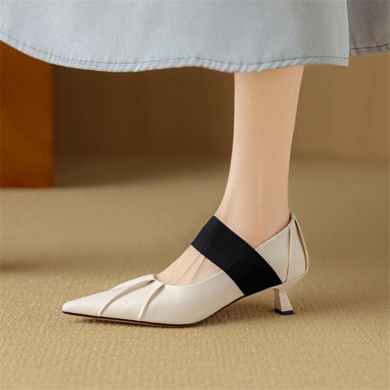 Fashion New Spring/Summer Sheepskin Women Pumps Shoes for Women Fashion Mixed Color Pointed Toe Mary Jane Shoes Mid Heel Women Shoes