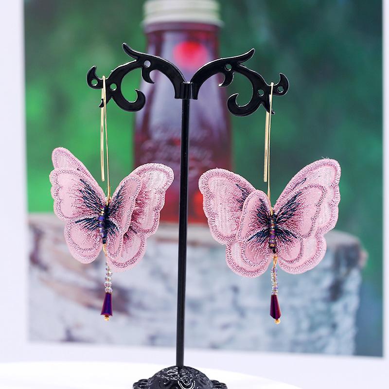 2025 Trendy Embroidered Butterfly High-end Earrings, Women's Korean Mori Temperament Stud Earrings, Pendants, Long Earrings.