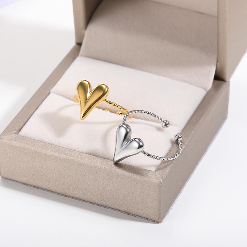 Smooth Heart Rings For Women Men Adjustable Gold Color Stainless Steel Heart Ring Wedding Jewelry Mother's Day Gifts 2024