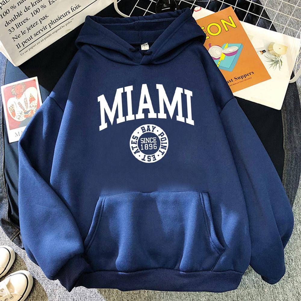 Miami Since 1896 Letter Printing Hoodies Women All-Match Fashion Hoody Hip Hop Fleece Streetwear Crewneck Multicolor Womenswear