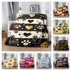 Black White Gold Paw Print & Heart Flannel Blanket, Soft Cozy Warm Throw for Bed Sofa Couch, Lightweight All Season Plush Cover