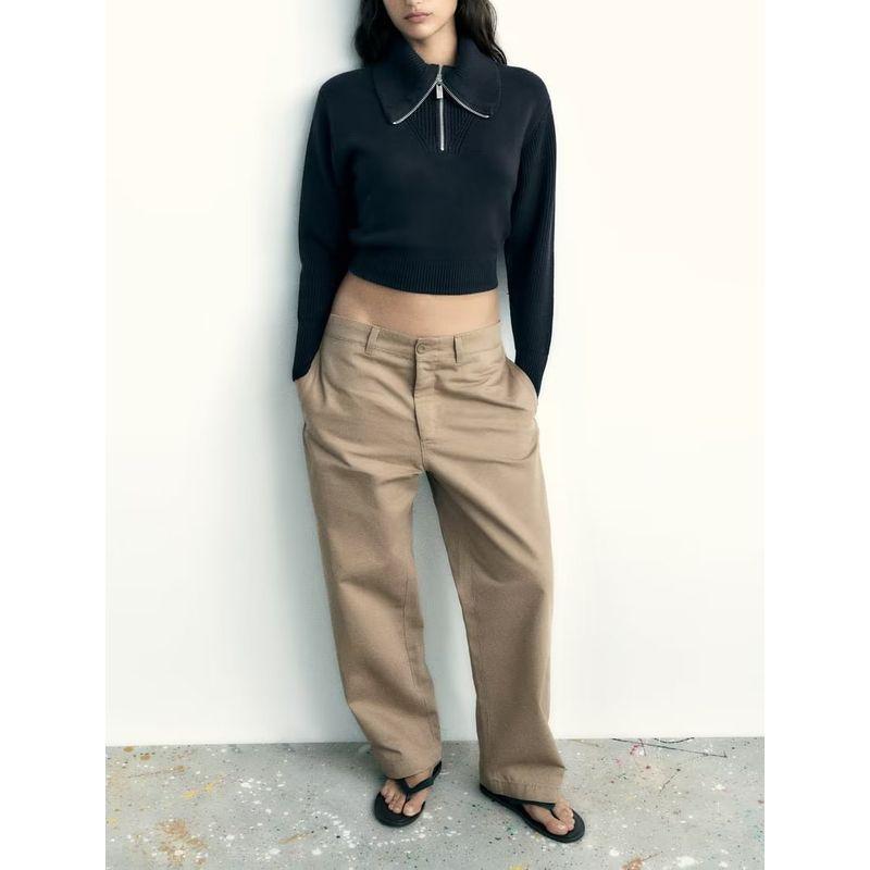 Spring New Arrival Women's Commute Leisure Red Large Lapel Sweater Pullover Zipper Ornament Knitwear 5536155