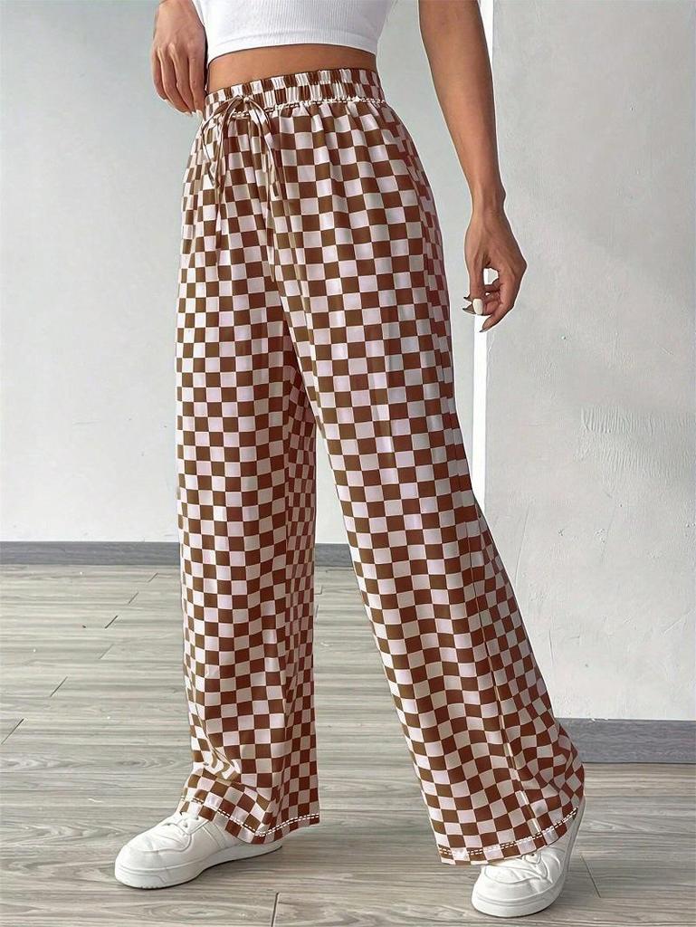 Pantalones de Mujer de Cuadros de Tiro Alto y Pierna Recta - Moda Casual para Primavera, Otoño, Invierno y Vuelta al Cole