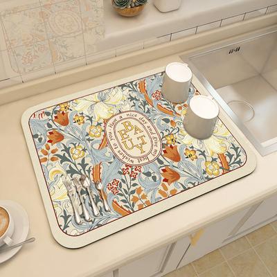 Almohadilla de vajilla antideslizante, absorbente de barro, de secado rápido, resistente al calor, mantel individual para secar platos, estera de café