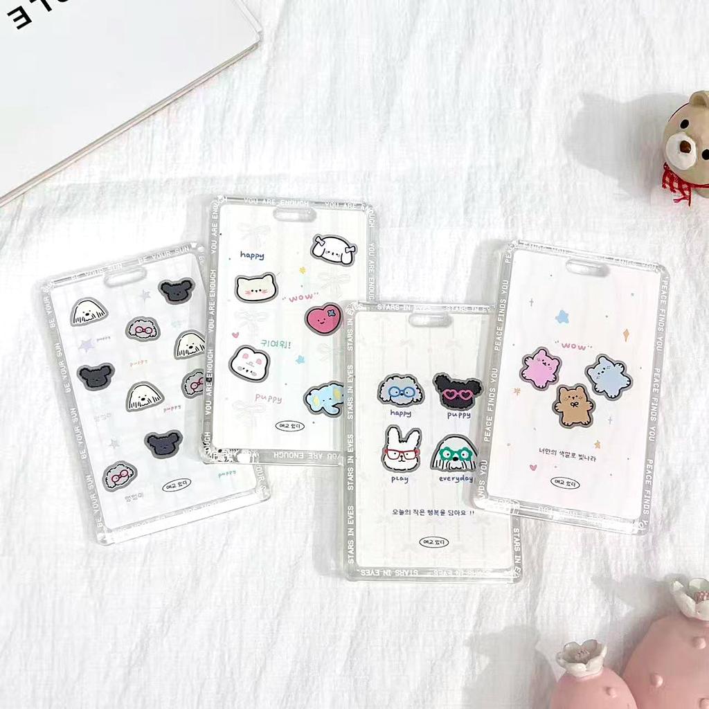 New Hard Card Sleeve with Lovely Dog Pattern Slide Cover Anti-Lost ID Holder for Student Photo Card Protector