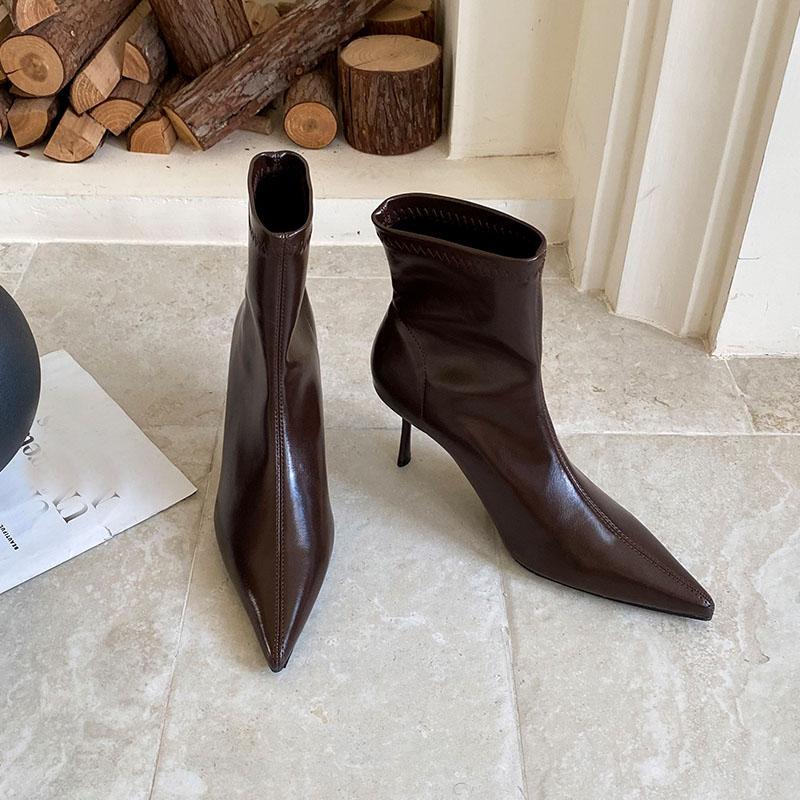 Fashion Fashion Elastic Women Ankle Stretch Boots With Heels Female Slip On Shoes Pointed Toe Ladies Short Modern Boots Pumps Lady
