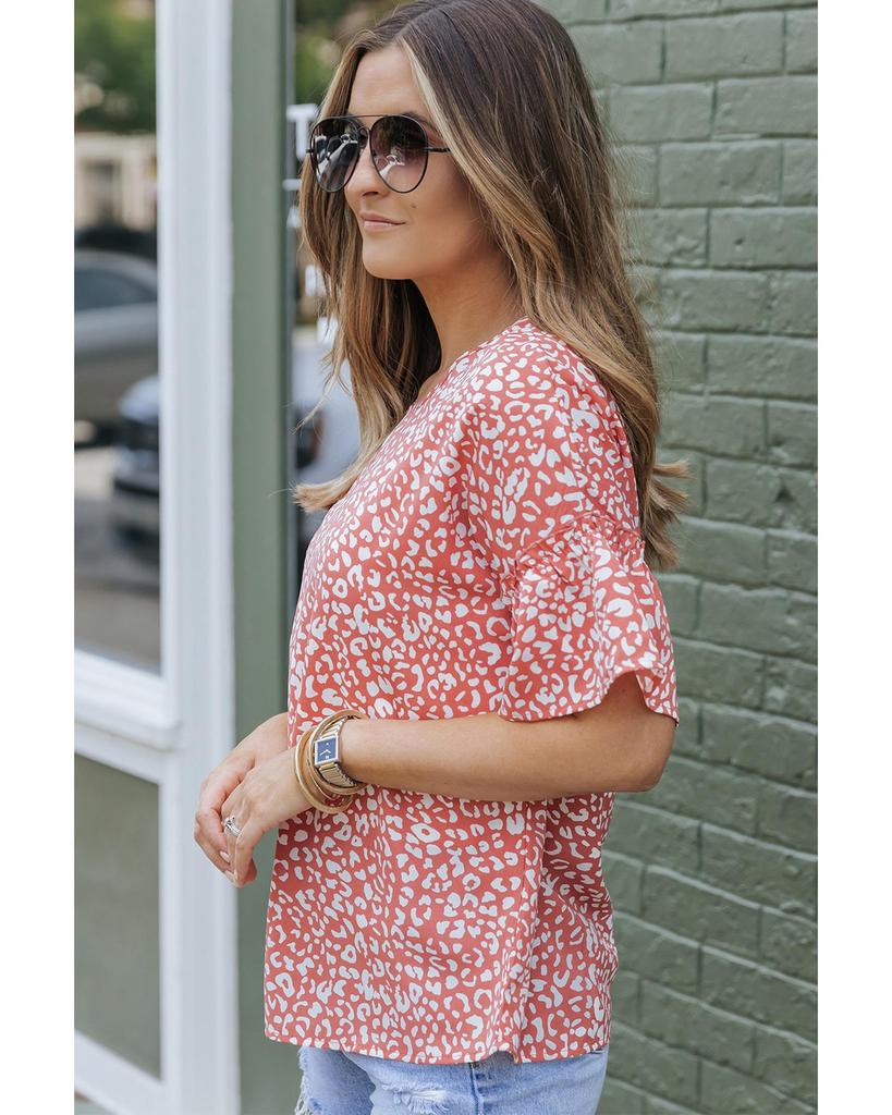 Azura Exchange Leopard Ruffle Sleeve T-Shirt