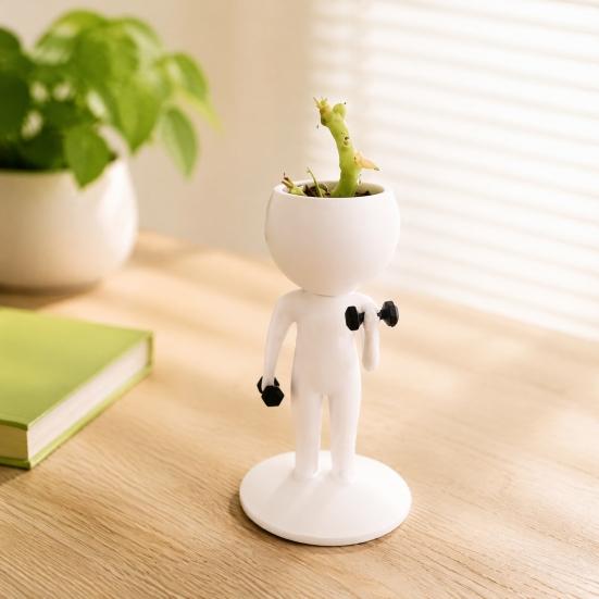 Unique Exercise Pose Flowerpot Creative Fitness Figure Flower Pot, Resin Succulents Pot with Treadmill Yoga And Decorative Plant Container for