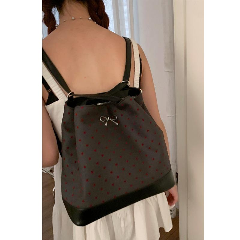 

Повседневная женская сумка большой вместимости в стиле колледжа, сумка-ведро с принтом в горошек, модный рюкзак серый