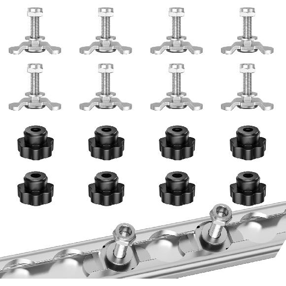 8Pcs L Track Double Stud Lug Tie Down M8 x 40mm with Nylon-ert Lock Nut and Thumb Nut,4500 Lbs Max Load, Heavy-Duty L Track Accessories for Truck Bed