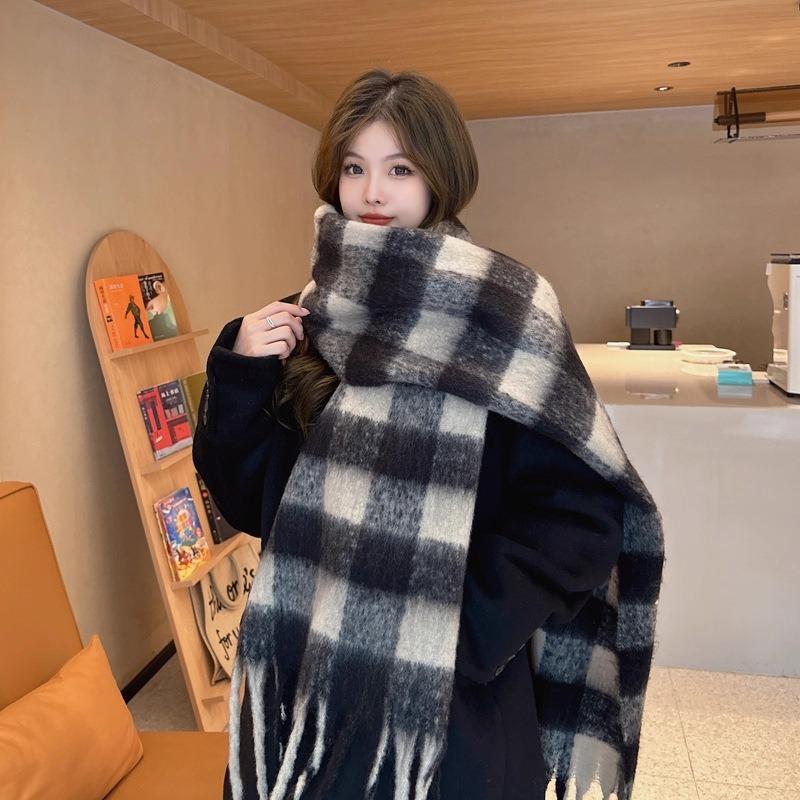 Crain blauer Schal Damen Winter vielseitig verdickt einfarbig Schal Mohair Premium warmer Schal