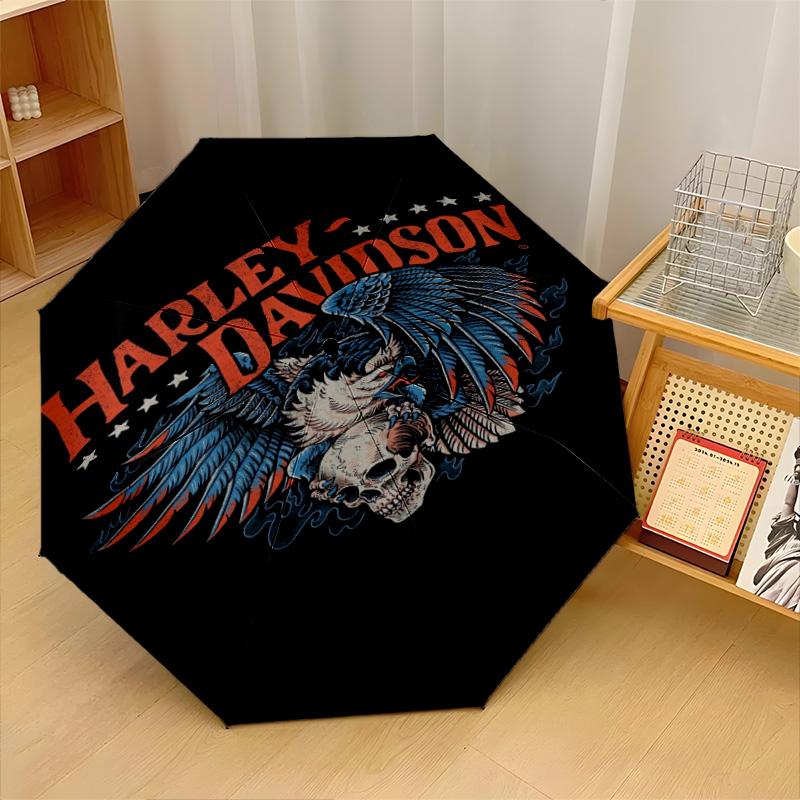 Harley-Davidson Print 8?Ribs Automatic Umbrella Wind Resistant Lightweight Folding Umbrella For Outdoor Travel