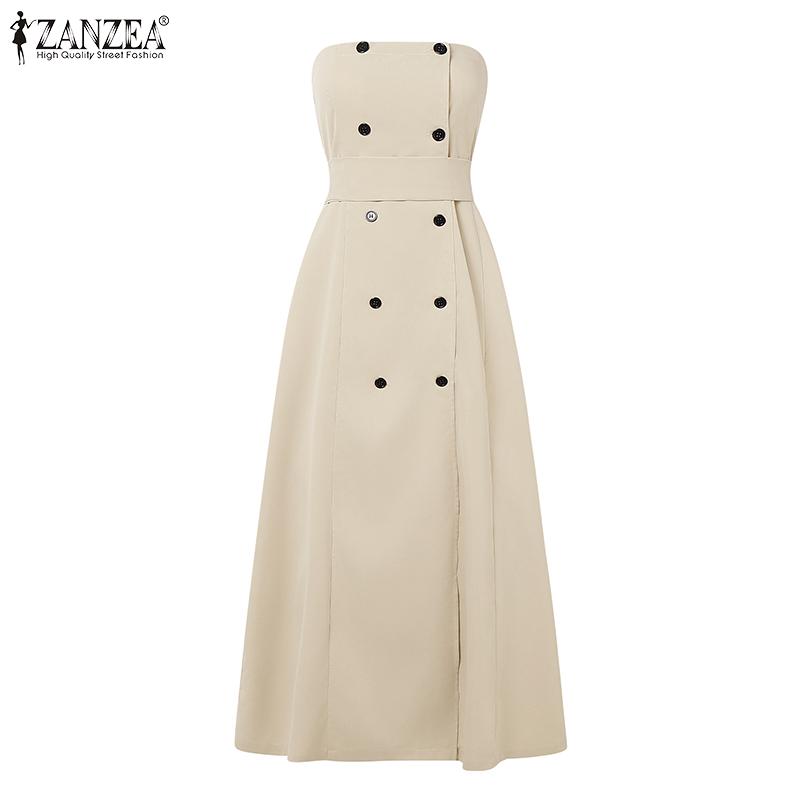 ZANZEA Women Summer Casual Off Shoulder Tube Top Long Dress