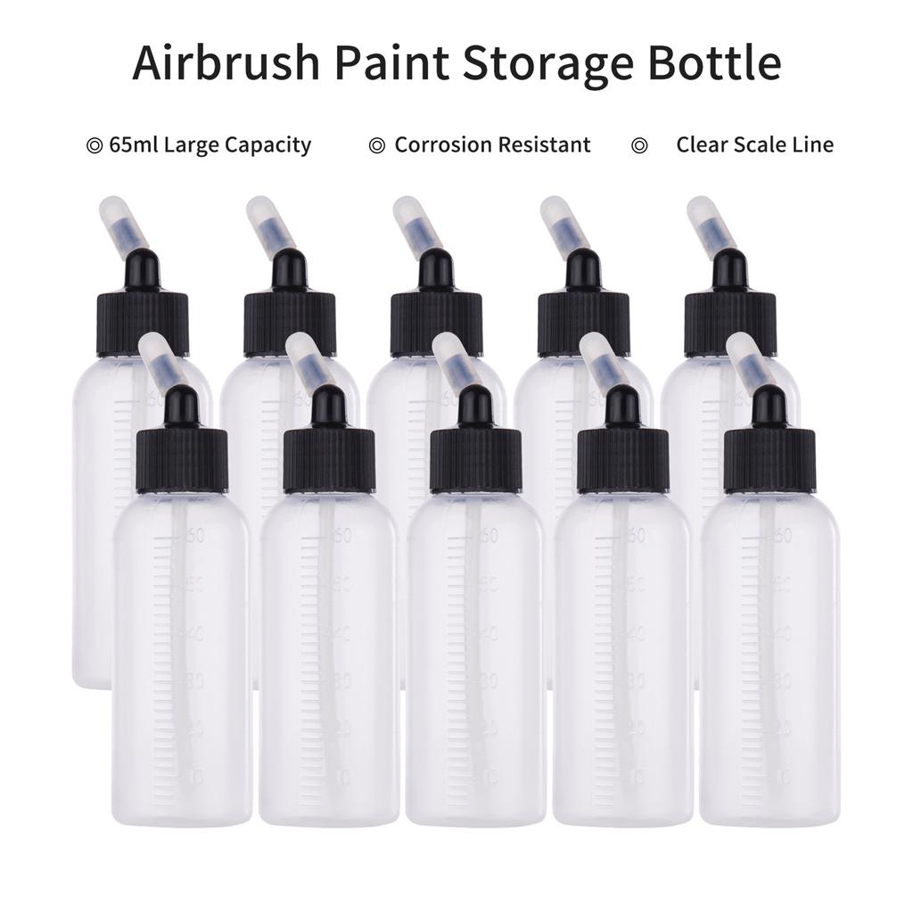 10 Stück 65ml Airbrush-Farbflaschen-Gläser Double Action Siphon-Zufuhr Air Brush Airbrushing-Zubehör mit 4 Stück Trichter Skala